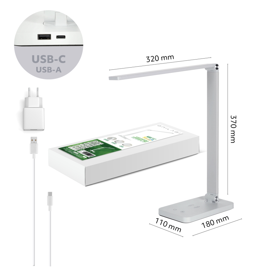 Brilagi - Dimbare aanraaktafellamp met draadloze QI-oplader MODO CHARGE LED/7W/5V 3000/4000/6000K wit