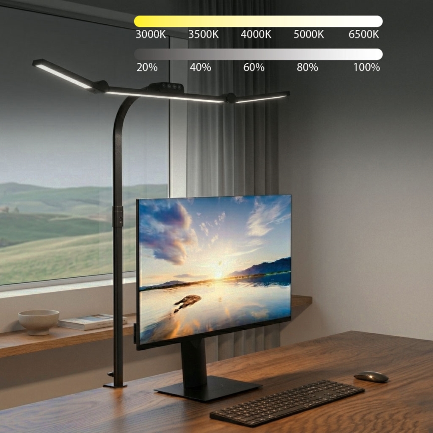 Brilagi - Dimbare aanraak-bureaulamp met klem VARIO LED/24W/230V 3000-6500K CRI 92 zwart