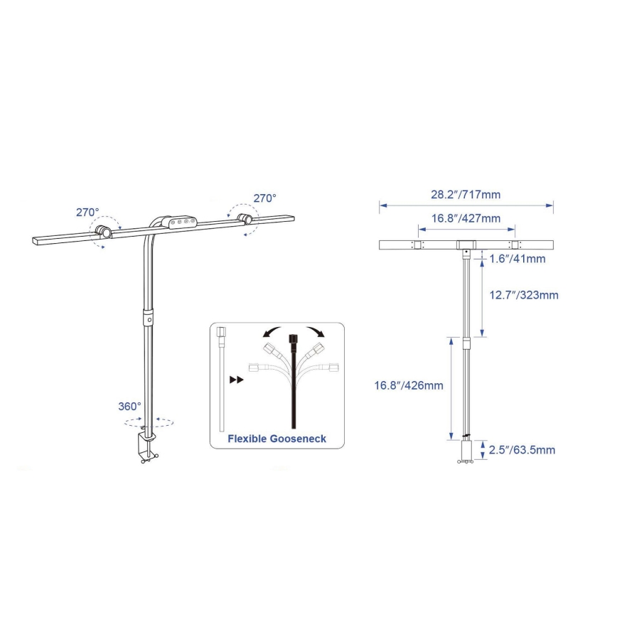 Brilagi - Dimbare aanraak-bureaulamp met klem VARIO LED/24W/230V 3000-6500K CRI 92 zwart