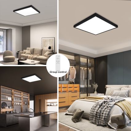 Brilagi - LED-dimbare plafondlamp voor de badkamer FRAME SMART LED/50W/230V 60x60 cm 3000-6000K IP44 zwart + afstandsbediening