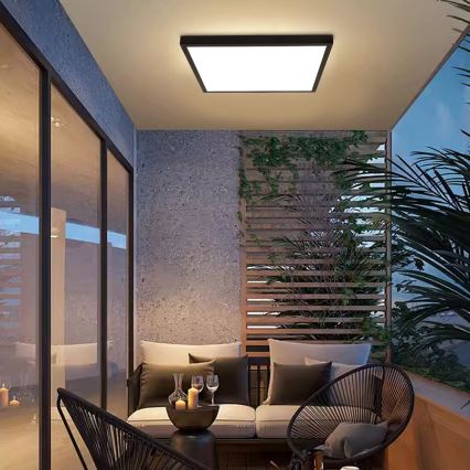 Brilagi - Dimbare badkamer plafondlamp FRAME SMART LED/50W/230V 60x60 cm 3000-6000K IP44 zwart + afstandsbediening