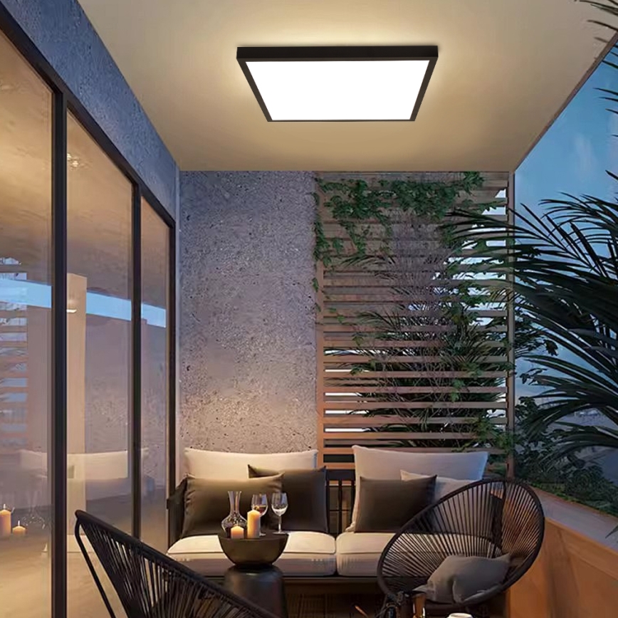 Brilagi - Dimbare badkamer plafondlamp FRAME SMART LED/50W/230V 60x60 cm 3000-6000K IP44 zwart + afstandsbediening