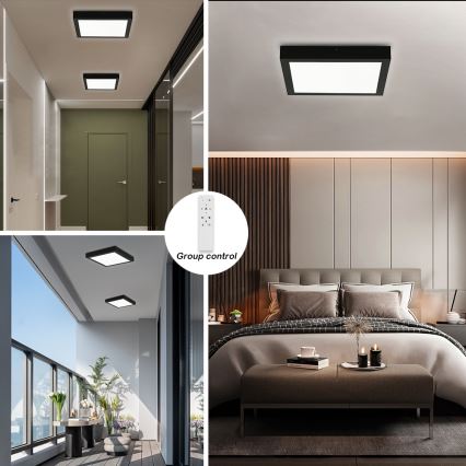 Brilagi - LED Dimbare badkamer plafondverlichting FRAME SMART LED/24W/230V 30x30 cm 3000-6000K IP44 zwart + afstandsbediening