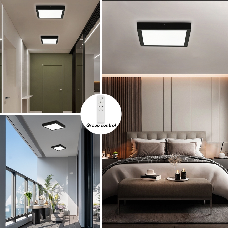 Brilagi - LED Dimbare badkamer plafondverlichting FRAME SMART LED/24W/230V 30x30 cm 3000-6000K IP44 zwart + afstandsbediening