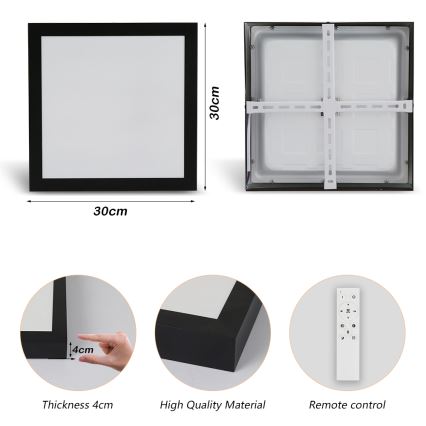 Brilagi - LED Dimbare badkamer plafondverlichting FRAME SMART LED/24W/230V 30x30 cm 3000-6000K IP44 zwart + afstandsbediening