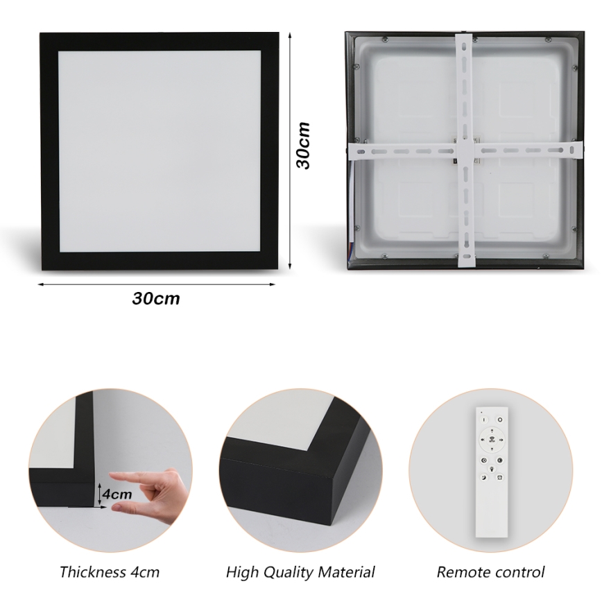 Brilagi - LED Dimbare badkamer plafondverlichting FRAME SMART LED/24W/230V 30x30 cm 3000-6000K IP44 zwart + afstandsbediening