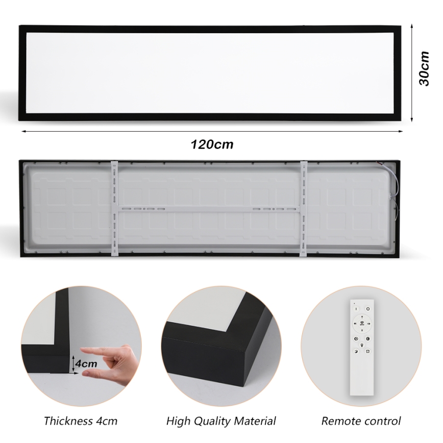Brilagi - LED Dimbare badkamer plafondverlichting FRAME SMART LED/50W/230V 30x120 cm 3000-6000K IP44 zwart + afstandsbediening