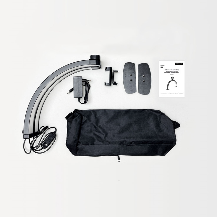 Brilagi - LED-dimbare boogvormige tafellamp met houder RADIO LED/25W/24/230V 3000/4000/6500K zwart