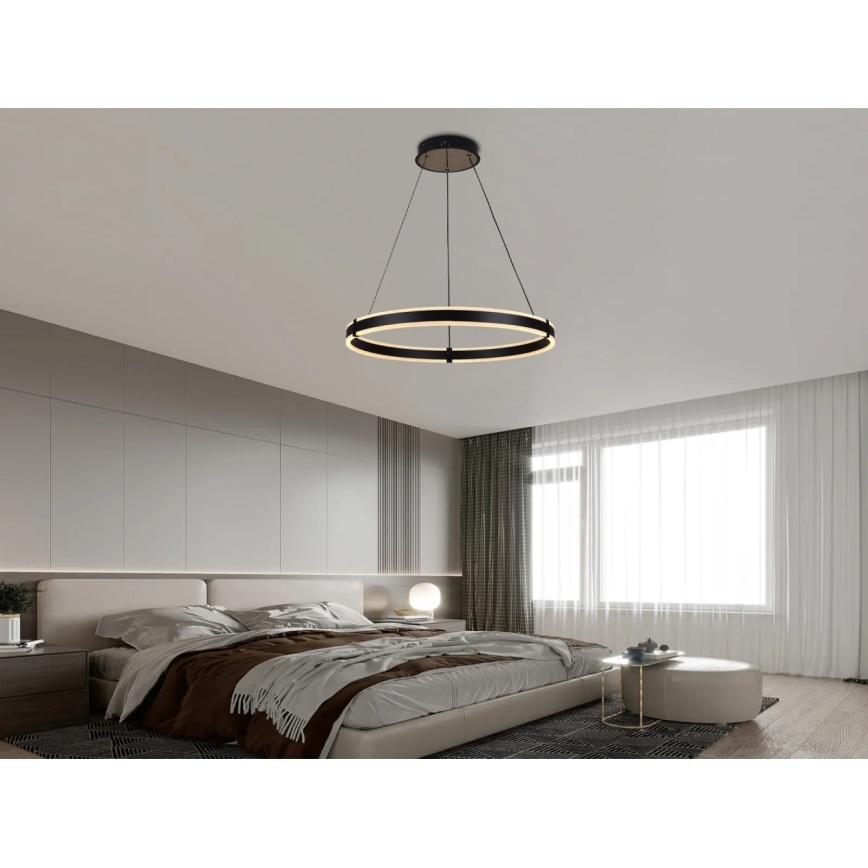 Brilagi - Dimbare LED-hanglamp aan kabel CIRCLE LED/85W/230V 3000-6500K Ø 60 cm zwart/goud + afstandsbediening