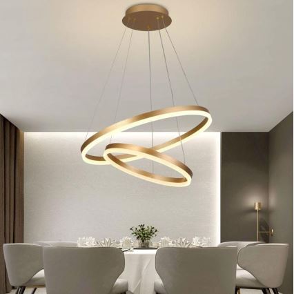 Brilagi - LED-dimbare hanglamp CIRCLE LED/70W/230V 3000-6500K Ø 60 cm goudkleurig + afstandsbediening