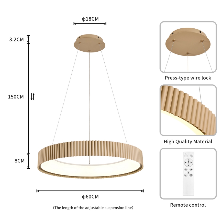 Brilagi - LED-dimbare hanglamp met kabelophanging FALCON MODERN LED/54W/230V 3000-6500K Ø 60 cm beige + afstandsbediening