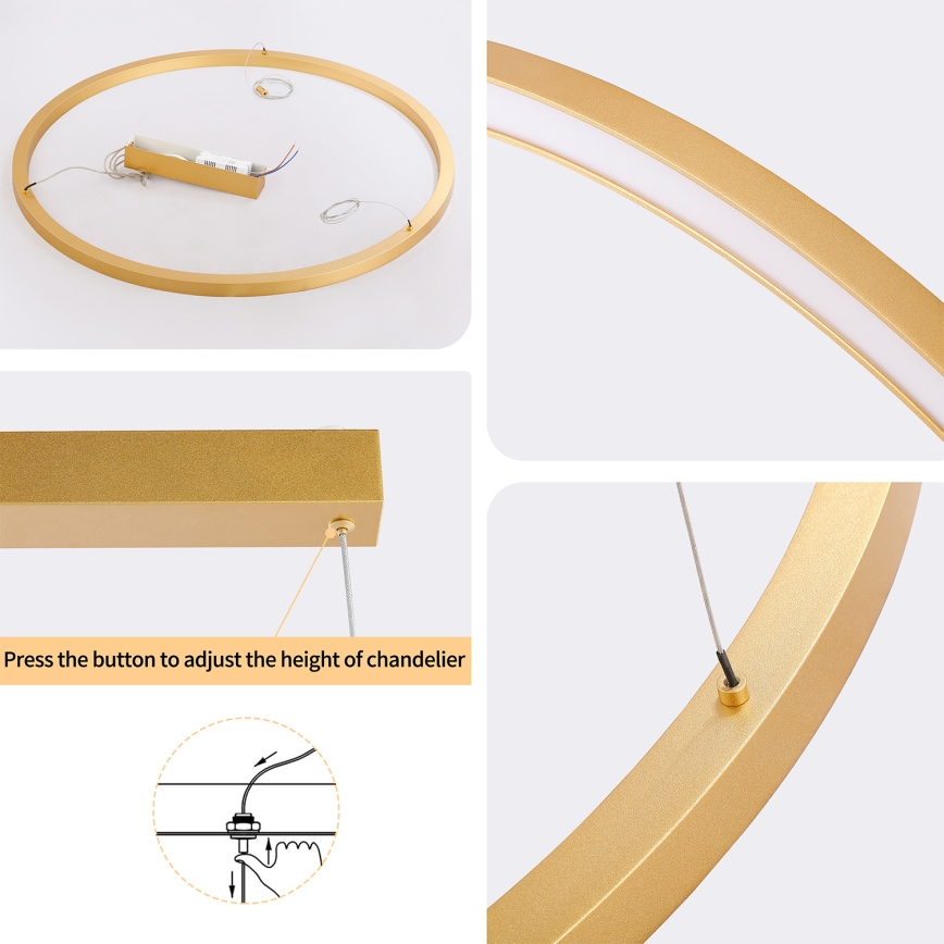 Brilagi - Dimbare LED-hanglamp met kabelophanging PORTOFINO LED/60W/230V 3000-6000K Ø 80 cm goudkleurig + afstandsbediening