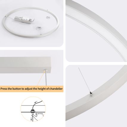 Brilagi - Dimbare LED-hanglamp met kabel PORTOFINO LED/60W/230V 3000-6000K Ø 80 cm zilver + afstandsbediening