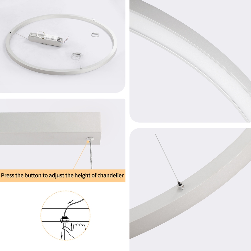 Brilagi - Dimbare LED-hanglamp met kabel PORTOFINO LED/60W/230V 3000-6000K Ø 80 cm zilver + afstandsbediening