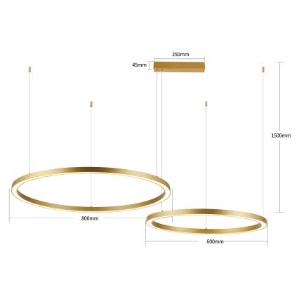 Brilagi - Dimbare LED-kroonluchter aan kabel PORTOFINO LED/98W/230V 3000-6000K goud + afstandsbediening