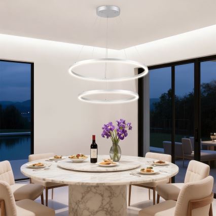 Brilagi - LED-dimbare hanglamp met kabel PORTOFINO LED/98W/230V 3000-6000K Ø 80 cm zilver + afstandsbediening