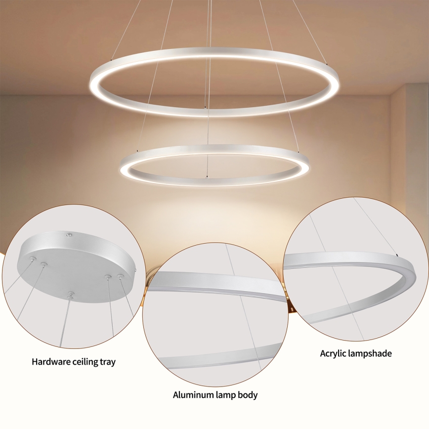 Brilagi - LED-dimbare hanglamp met kabel PORTOFINO LED/98W/230V 3000-6000K Ø 80 cm zilver + afstandsbediening