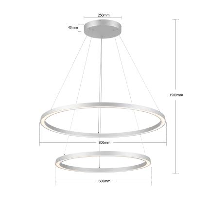 Brilagi - LED-dimbare hanglamp met kabel PORTOFINO LED/98W/230V 3000-6000K Ø 80 cm zilver + afstandsbediening