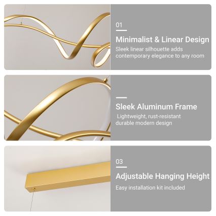 Brilagi - LED dimbare kabelhanglamp SIGNATURE LED/55W/230V 3000-6000K 120x23 cm goud + afstandsbediening