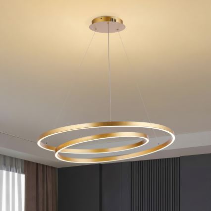 Brilagi - Dimbare LED-hanglamp aan kabel TWISTER LED/105W/230V 3000-6000K Ø 100 cm goud + afstandsbediening