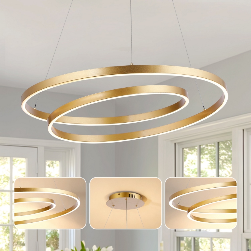 Brilagi - Dimbare LED-hanglamp aan kabel TWISTER LED/105W/230V 3000-6000K Ø 100 cm goud + afstandsbediening