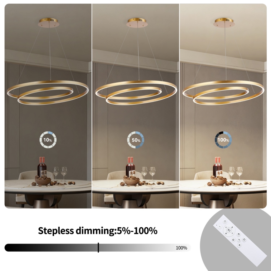 Brilagi - Dimbare LED-hanglamp aan kabel TWISTER LED/105W/230V 3000-6000K Ø 100 cm goud + afstandsbediening