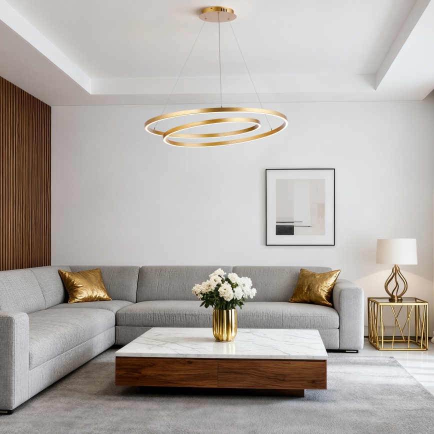 Brilagi - Dimbare LED-hanglamp aan kabel TWISTER LED/105W/230V 3000-6000K Ø 100 cm goud + afstandsbediening