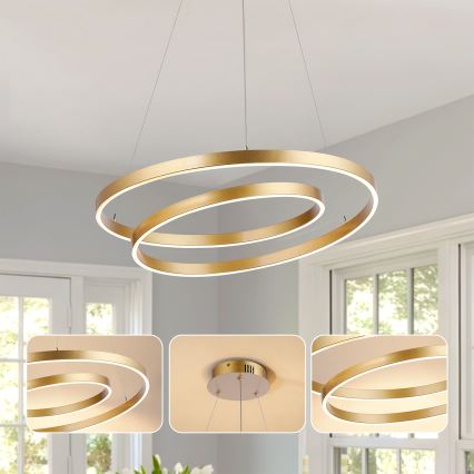Brilagi - LED dimbare hanglamp aan kabel TWISTER LED/48W/230V 3000-6000K Ø 50 cm goud + afstandsbediening