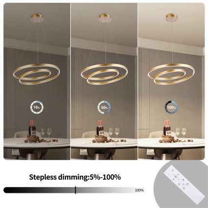 Brilagi - LED dimbare hanglamp aan kabel TWISTER LED/48W/230V 3000-6000K Ø 50 cm goud + afstandsbediening
