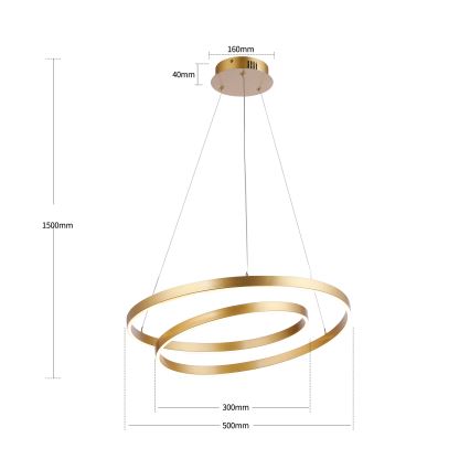 Brilagi - LED dimbare hanglamp aan kabel TWISTER LED/48W/230V 3000-6000K Ø 50 cm goud + afstandsbediening