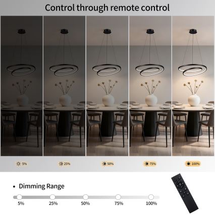 Brilagi - Dimbare LED-hanglamp aan kabel TWISTER LED/48W/230V 3000-6000K Ø 50 cm zwart + afstandsbediening