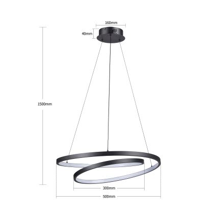 Brilagi - Dimbare LED-hanglamp aan kabel TWISTER LED/48W/230V 3000-6000K Ø 50 cm zwart + afstandsbediening