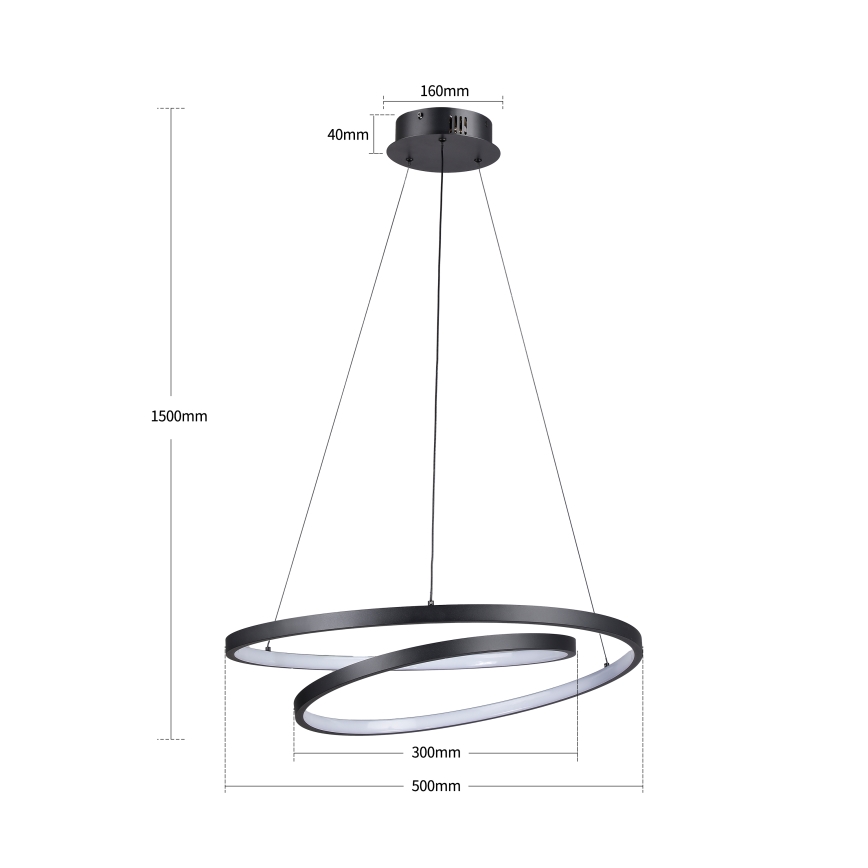Brilagi - Dimbare LED-hanglamp aan kabel TWISTER LED/48W/230V 3000-6000K Ø 50 cm zwart + afstandsbediening