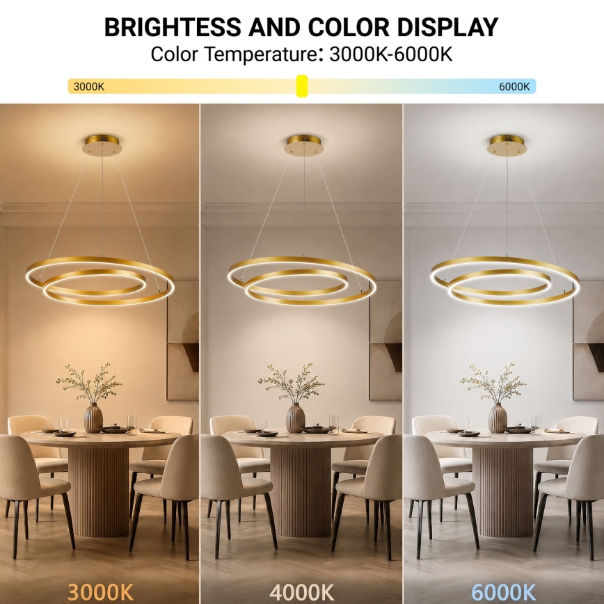 BRILAGI - Dimbare LED-hanglamp aan kabel TWISTER LED/75W/230V 3000–6000K Ø 70 cm goud + afstandsbediening