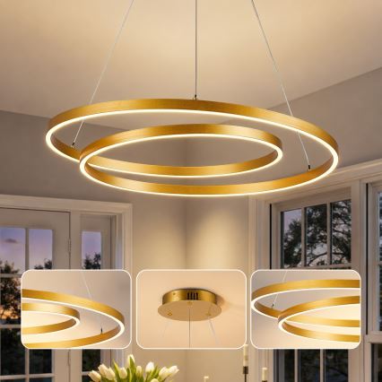 BRILAGI - Dimbare LED-hanglamp aan kabel TWISTER LED/75W/230V 3000–6000K Ø 70 cm goud + afstandsbediening