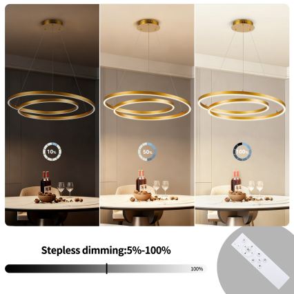 BRILAGI - Dimbare LED-hanglamp aan kabel TWISTER LED/75W/230V 3000–6000K Ø 70 cm goud + afstandsbediening