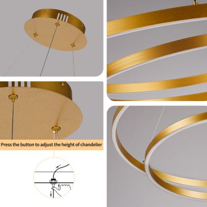 BRILAGI - Dimbare LED-hanglamp aan kabel TWISTER LED/75W/230V 3000–6000K Ø 70 cm goud + afstandsbediening