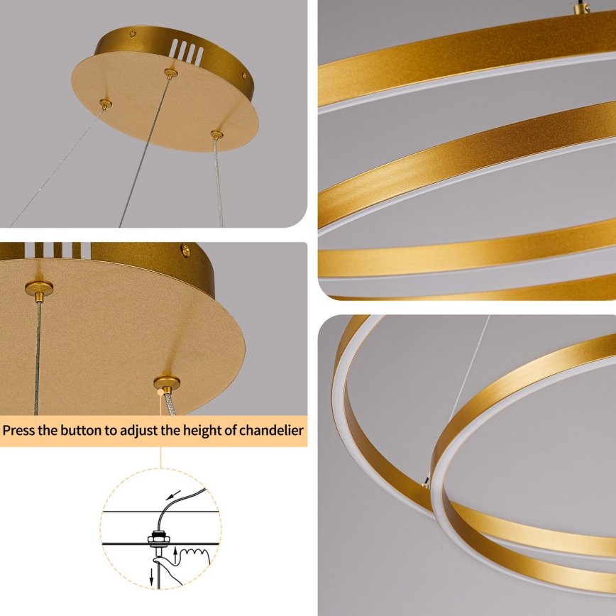 BRILAGI - Dimbare LED-hanglamp aan kabel TWISTER LED/75W/230V 3000–6000K Ø 70 cm goud + afstandsbediening