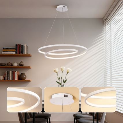Brilagi - LED dimbare hanglamp met kabelophanging TWISTER LED/75W/230V 3000-6000K Ø 70 cm wit + afstandsbediening