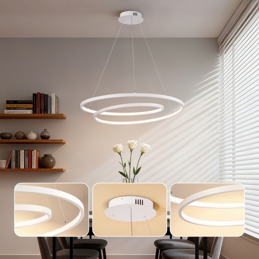 Brilagi - LED dimbare hanglamp met kabelophanging TWISTER LED/75W/230V 3000-6000K Ø 70 cm wit + afstandsbediening