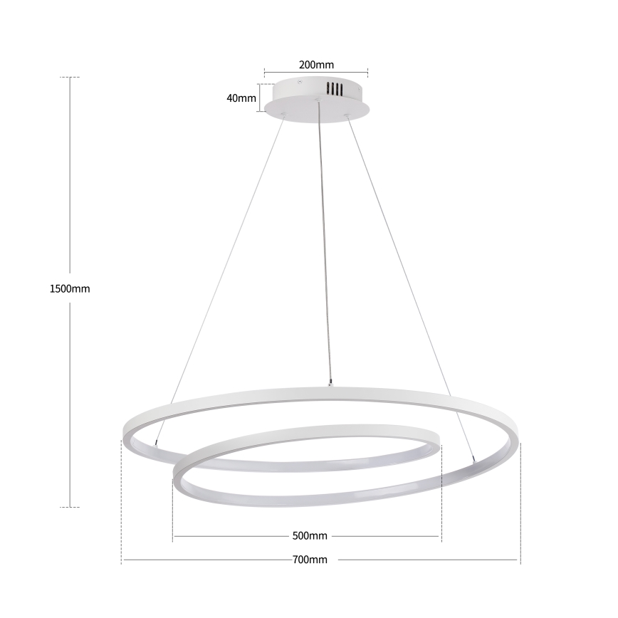 Brilagi - LED dimbare hanglamp met kabelophanging TWISTER LED/75W/230V 3000-6000K Ø 70 cm wit + afstandsbediening