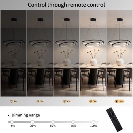 Brilagi - LED dimbare hanglamp aan kabel TWISTER LED/75W/230V 3000-6000K Ø 70 cm zwart + afstandsbediening