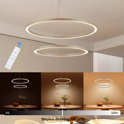Brilagi - Dimbare LED-hanglamp met kabel PORTOFINO LED/98W/230V 3000-6000K Ø 80 cm beige + afstandsbediening