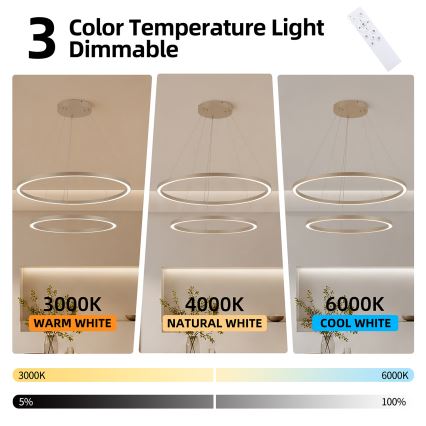 Brilagi - Dimbare LED-hanglamp met kabel PORTOFINO LED/98W/230V 3000-6000K Ø 80 cm beige + afstandsbediening