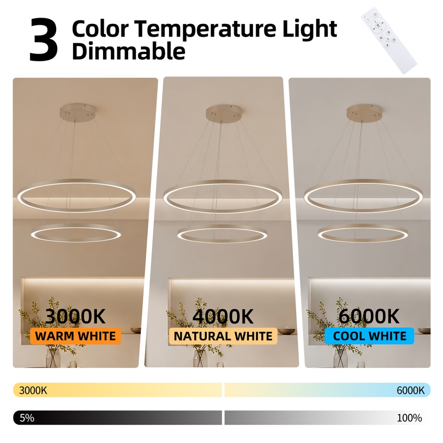 Brilagi - Dimbare LED-hanglamp met kabel PORTOFINO LED/98W/230V 3000-6000K Ø 80 cm beige + afstandsbediening