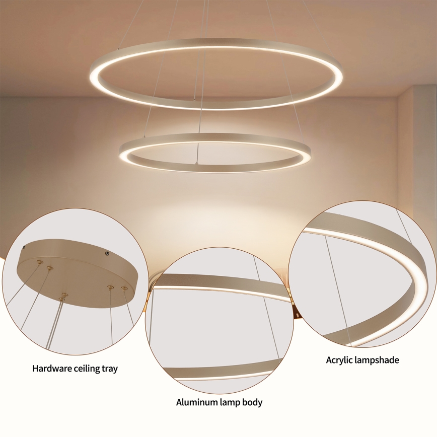 Brilagi - Dimbare LED-hanglamp met kabel PORTOFINO LED/98W/230V 3000-6000K Ø 80 cm beige + afstandsbediening