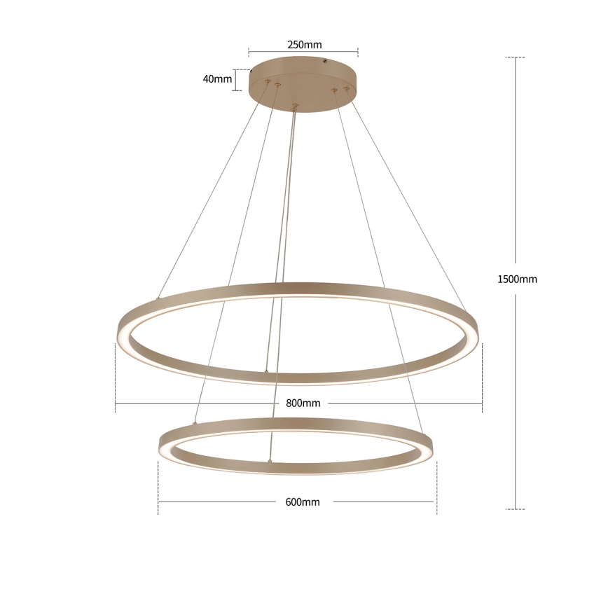 Brilagi - Dimbare LED-hanglamp met kabel PORTOFINO LED/98W/230V 3000-6000K Ø 80 cm beige + afstandsbediening