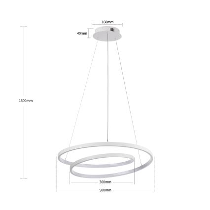 Brilagi - Dimbare LED-hanglamp met kabel TWISTER LED/48W/230V 3000-6000K Ø 50 cm wit + afstandsbediening