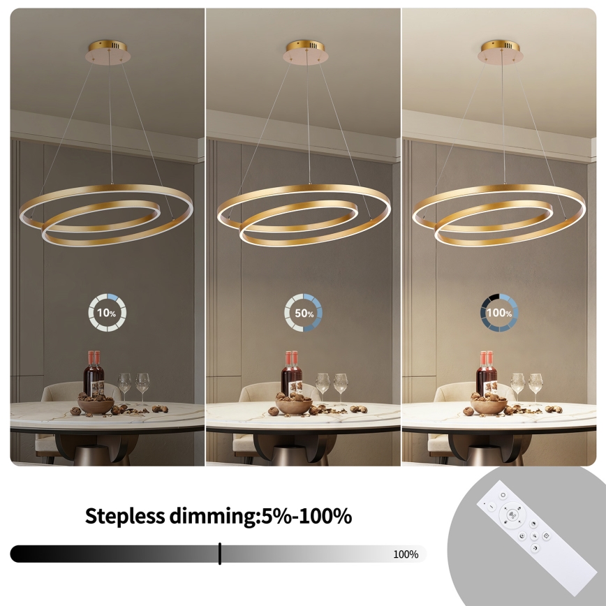 Brilagi - LED dimbare hanglamp aan kabel TWISTER LED/75W/230V 3000-6000K diam. 70 cm goudkleurig + afstandsbediening