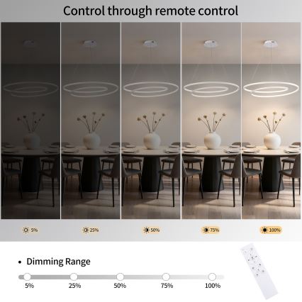 Brilagi - LED-dimbare hanglamp aan kabel TWISTER LED/105W/230V 3000-6000K Ø 100 cm wit + afstandsbediening